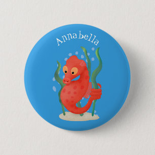 Cute pygmy seahorse cartoon ronde button 5,7 cm