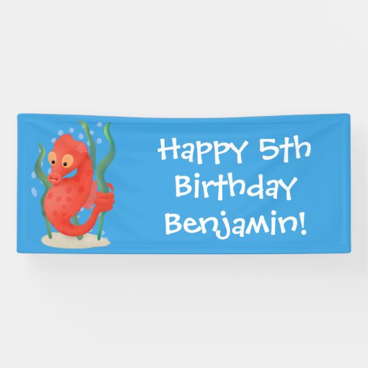 Cute pygmy seahorse cartoon spandoek (Horizontaal)