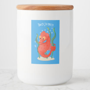 Cute pygmy seahorse cartoon voedselcontainer etiket