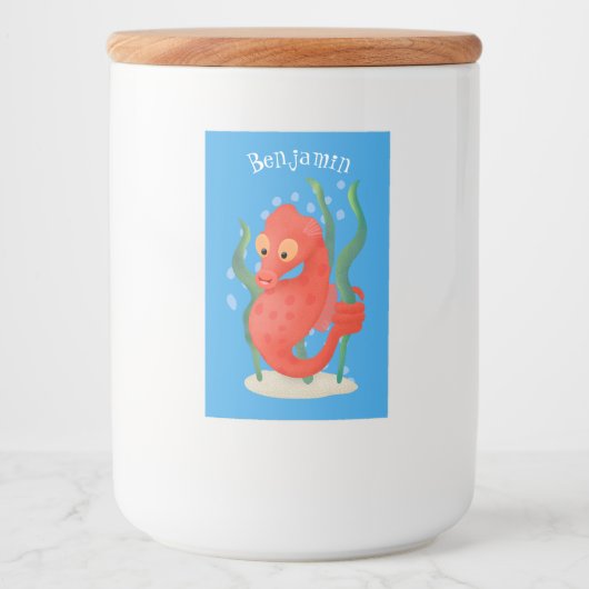 Cute pygmy seahorse cartoon voedselcontainer etiket (Voorkant)