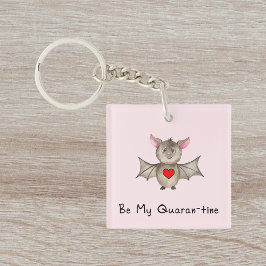 Cute Quarantine Valentijn Pandemic Waterverf Bat. Sleutelhanger