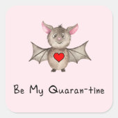 Cute Quarantine Valentijn Pandemic Waterverf Bat. Vierkante Sticker (Voorkant)
