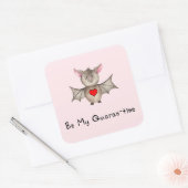 Cute Quarantine Valentijn Pandemic Waterverf Bat. Vierkante Sticker (Envelop)