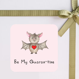 Cute Quarantine Valentijn Pandemic Waterverf Bat. Vierkante Sticker