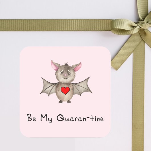 Cute Quarantine Valentijn Pandemic Waterverf Bat. Vierkante Sticker