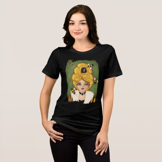 Cute Queen Bee Hive Whimsical Tri-Blend Shirt (Voorkant volledig)