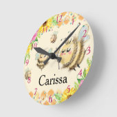 Cute Queen Bee & Honeybees Sunflowers Honeycomb Ronde Klok (Hoek)