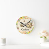 Cute Queen Bee & Honeybees Sunflowers Honeycomb Ronde Klok (Huis)