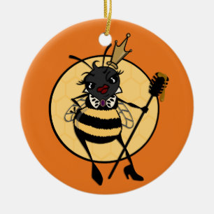 CUTE QUEEN BEE ROUND CHRISTMAS HOLIDAY ORNAMENT