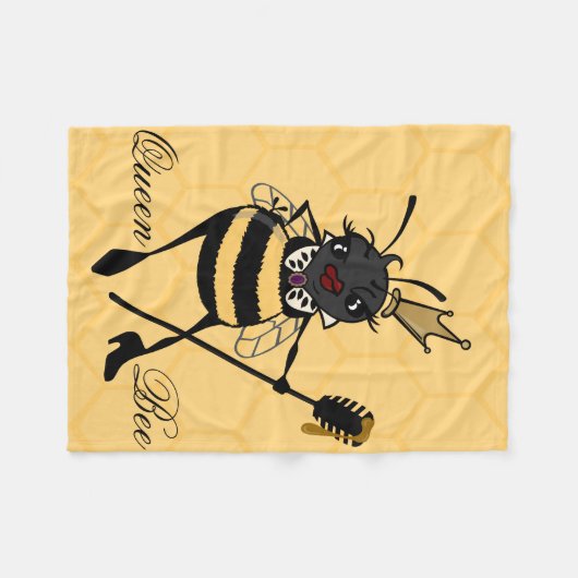 CUTE QUEEN BEEN MET HONEYCOMB FLEECE BLANKET (Voorkant (Horizontaal))