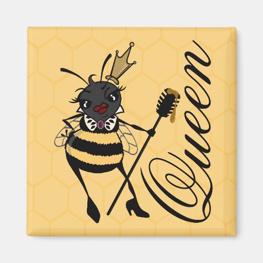 CUTE QUEEN BEI MET HONEYCOMB SQUARE MAGNET (Voorkant)