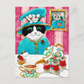 Cute Queen Elizabeth Cat Mouse Tea briefkaart (Voorkant)