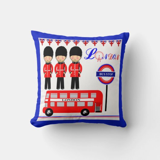 Cute Queens Guard Red Bus London Thed Design Kussen (Voorkant)