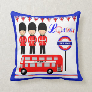 Cute Queens Guard Red Bus London Thed Design Kussen