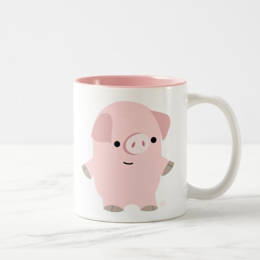 Cute Quiet Cartoon Pig Tweekleurige Koffiemok (Rechts)