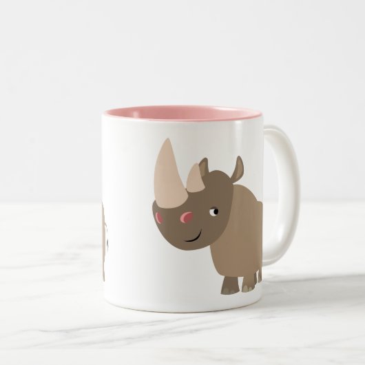 Cute Quiet Cartoon Rhino Tweekleurige Koffiemok (Voorkant rechts)