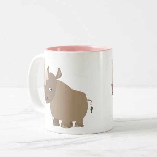 Cute Quiet Cartoon Rhino Tweekleurige Koffiemok (Voorkant links)