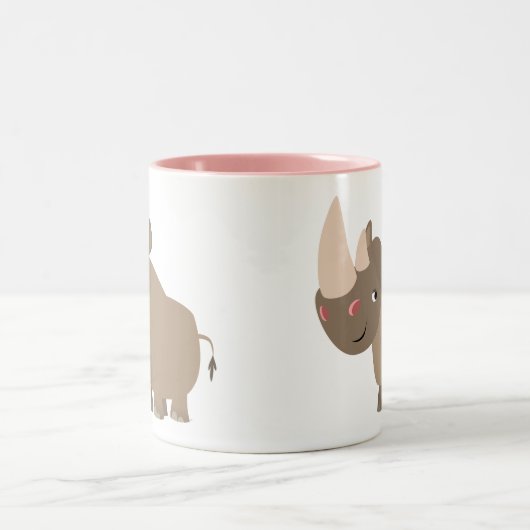 Cute Quiet Cartoon Rhino Tweekleurige Koffiemok (Center)
