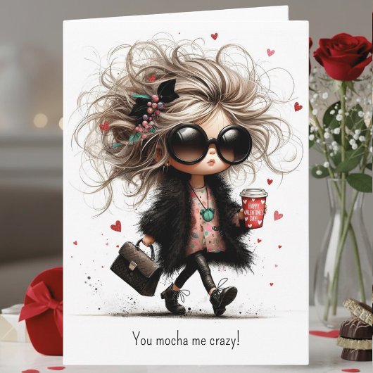 Cute Quirky Coffee Pun Mocha Me Crazy Valentine's  Feestdagen Kaart
