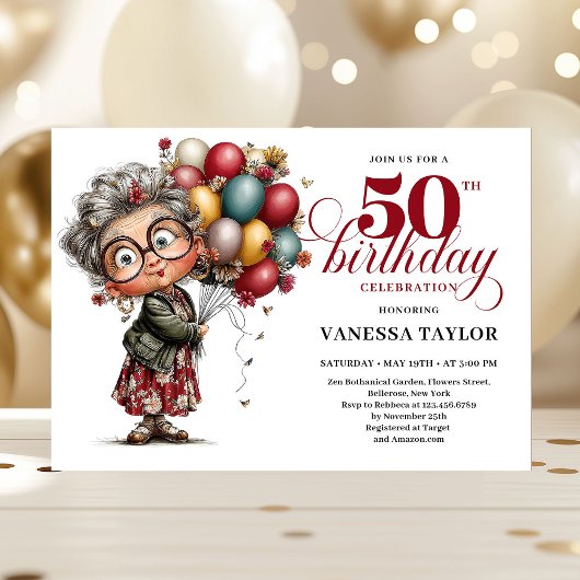 Cute quirky lady turning 50 humorous birthday card kaart