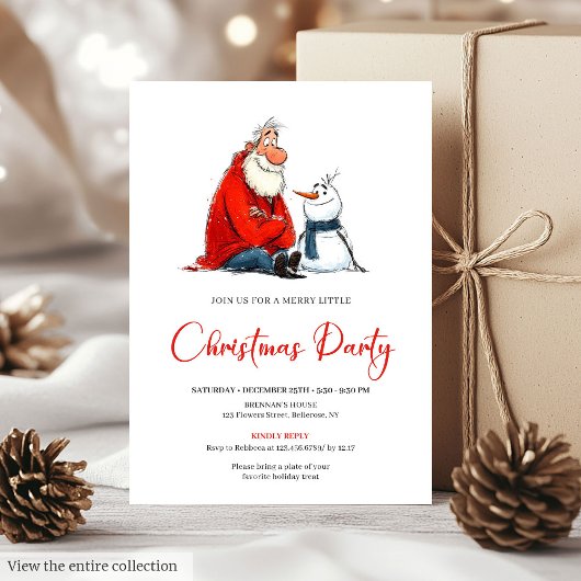 Cute Quirky Santa Claus Watercolor Christmas Party Kaart