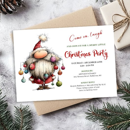 Cute Quirky Santa Modern Watercolor Holiday Invite Kaart
