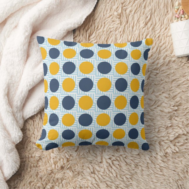 Cute Quirky Whimsical Blue Yellow Polka Dots Kussen (Deken)