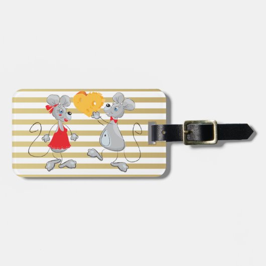 Cute Quirky Whimsical Mouses-Stripes Bagagelabel (Voorkant horizontaal)
