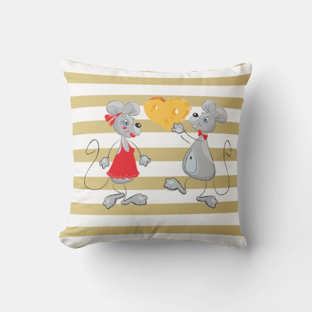 Cute Quirky Whimsical Mouses-Stripes Kussen (Voorkant)