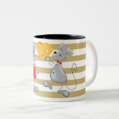 Cute Quirky Whimsical Mouses-Stripes Tweekleurige Koffiemok (Voorkant rechts)