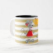 Cute Quirky Whimsical Mouses-Stripes Tweekleurige Koffiemok (Voorkant links)