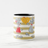 Cute Quirky Whimsical Mouses-Stripes Tweekleurige Koffiemok (Center)