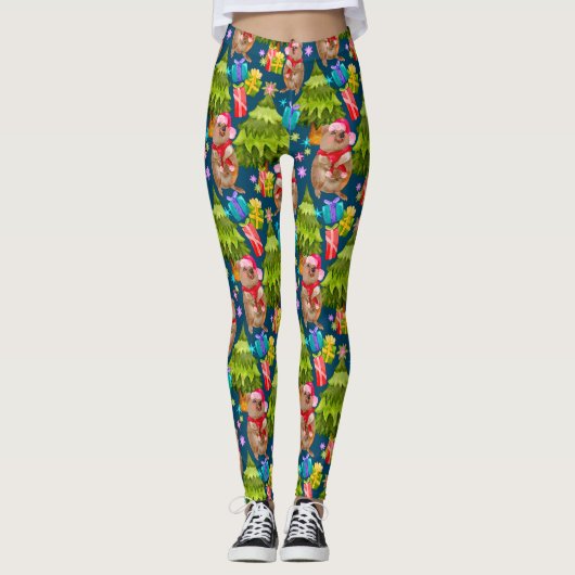 Cute Quokka Blue Kerstmis Leggings (Voorkant)