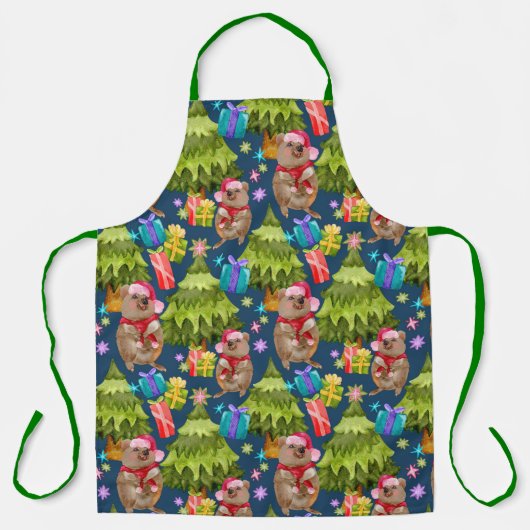 Cute Quokka Kerstblauw Apron Schort (Voorkant)