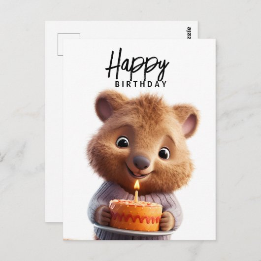 Cute quokka met verjaardagstaart briefkaart (Voorkant / Achterkant)