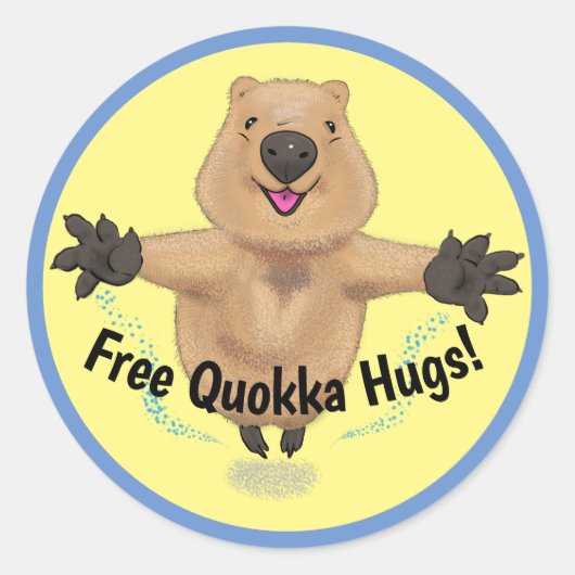 Cute quokka springende cartoon ronde sticker (Voorkant)