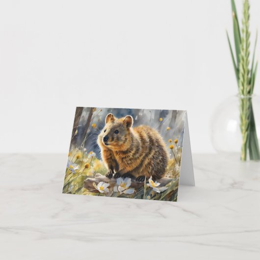 Cute Quokka Witte Bloem Aquarel Lege Wenskaart Kaart (Voorkant)