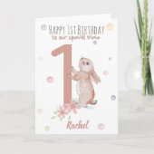 Cute Rabbit 1st Birthday Kaart for Niece (Voorkant)