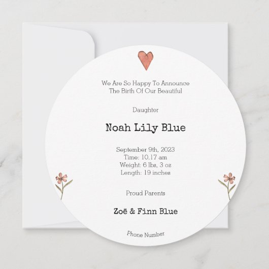 Cute Rabbit Animal Baby Girl Announcement Card Kaart (Achterkant)