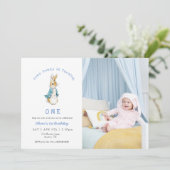 Cute Rabbit Baby boy 1st birthday  Photo Kaart (Staand voorkant)