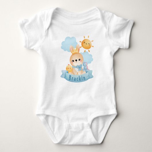Cute Rabbit Baby, Crown, Blue Blocks, Chick Custom Romper (Voorkant)