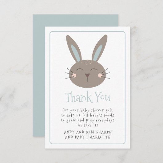 Cute Rabbit Baby shower Bedankt (Voorkant / Achterkant)