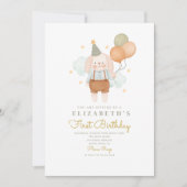 Cute Rabbit Baloon First Birthday 1st Birthday Kaart (Voorkant)