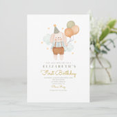 Cute Rabbit Baloon First Birthday 1st Birthday Kaart (Staand voorkant)