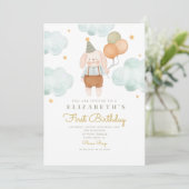 Cute Rabbit Baloon First Birthday 1st Birthday Kaart (Staand voorkant)