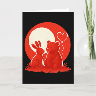 Cute Rabbit Bear Couple Valentine's Day Lovers  Kaart
