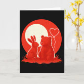 Cute Rabbit Bear Couple Valentine's Day Lovers Kaart (Gele Bloem)