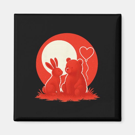 Cute Rabbit Bear Couple Valentine's Day Lovers Magneet (Voorkant)