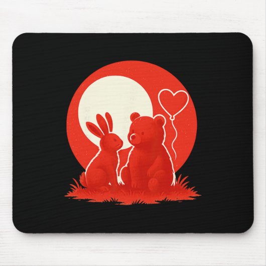 Cute Rabbit Bear Couple Valentine's Day Lovers Muismat (Voorkant)