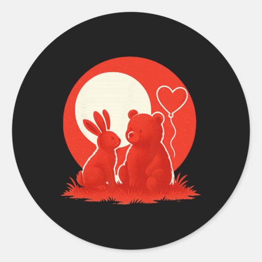 Cute Rabbit Bear Couple Valentine's Day Lovers  Ronde Sticker (Voorkant)